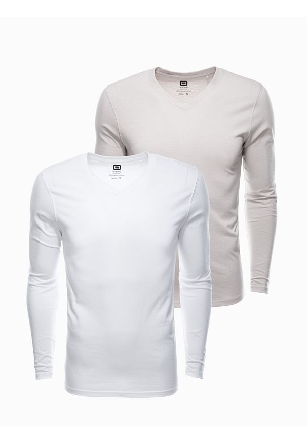 Ombre Clothing - Zestaw longsleeve męski V-NECK - mix 2-pak V8 Z41 - XXL. Okazja: na co dzień. Kolor: biały. Materiał: tkanina, bawełna, skóra, materiał. Długość rękawa: długi rękaw. Długość: długie. Wzór: jednolity, gładki. Styl: casual, klasyczny, wizytowy