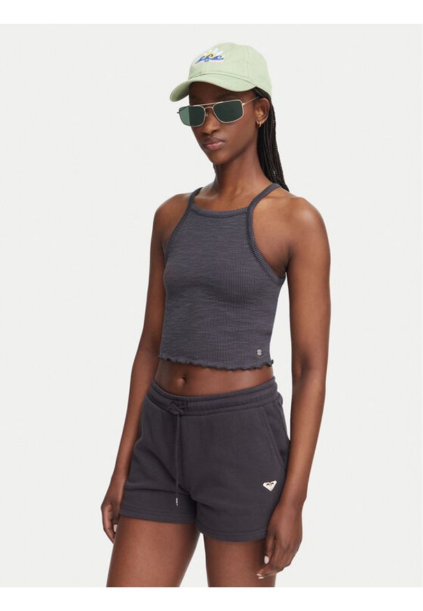 Roxy Top As I Am ERJKT04278 Szary ciemny Slim Fit. Kolor: szary. Materiał: bawełna