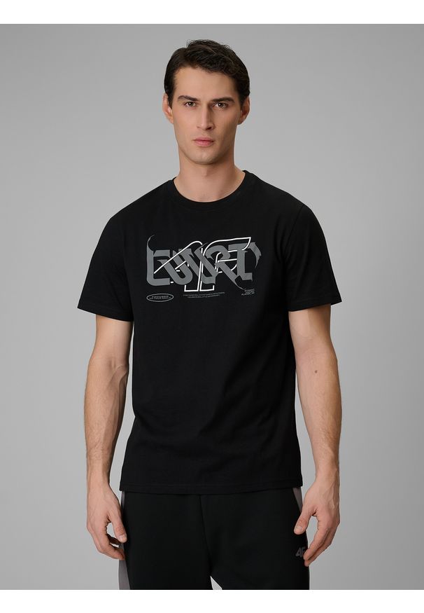 4f - 4F T-shirt regular z nadrukiem męski - czarny XL. Okazja: na co dzień. Kolor: czarny. Materiał: dzianina, bawełna, materiał. Wzór: nadruk. Styl: casual, klasyczny
