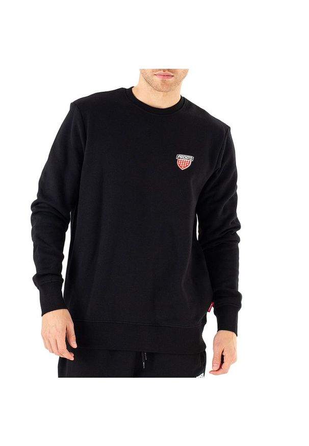 Bluza Prosto Klasyk Crewneck Guardo KL232MSWE1021 - czarna. Okazja: na co dzień, na spacer. Kolor: czarny. Materiał: bawełna, poliester, materiał. Wzór: aplikacja. Styl: klasyczny, casual. Sport: turystyka piesza