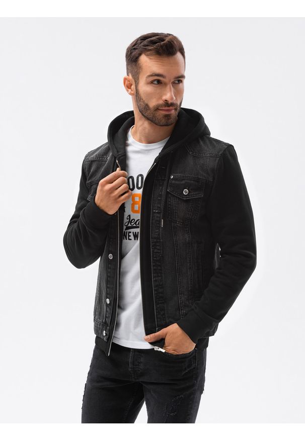 Czarna kurtka Ombre Clothing z kapturem, klasyczna