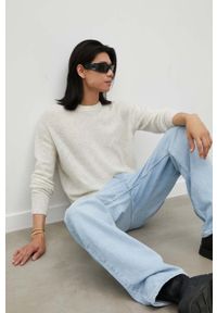 AMERICAN VINTAGE - American Vintage sweter wełniany męski kolor szary lekki. Kolor: szary. Materiał: wełna. Wzór: gładki. Styl: vintage #5