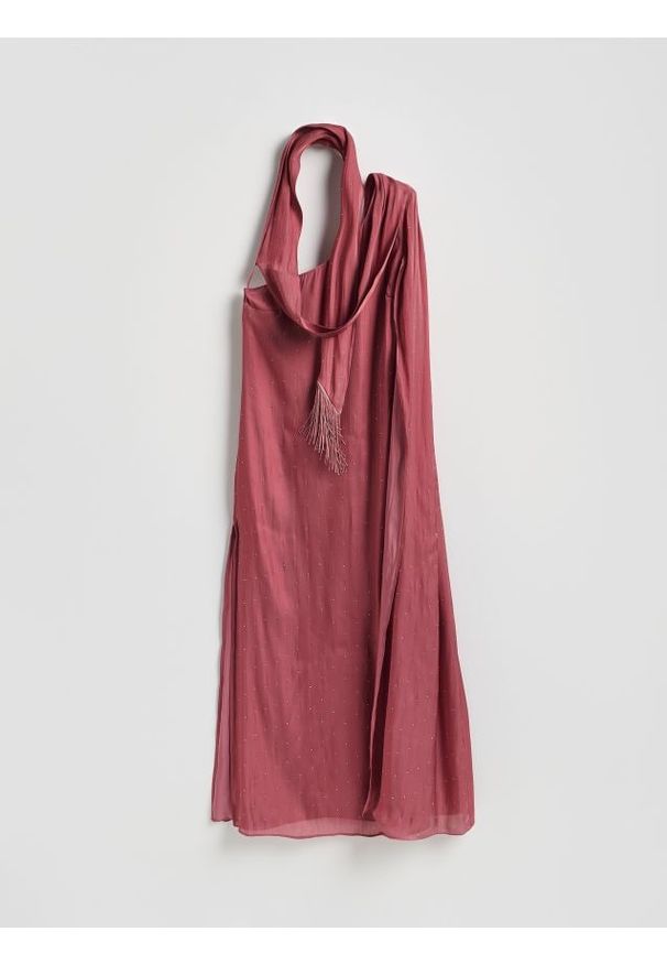 Reserved - Sukienka z szalem - fuksja. Kolor: różowy. Materiał: tkanina