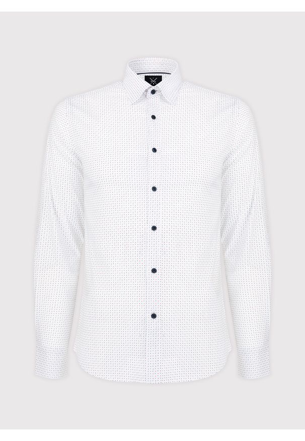 Pako Lorente - PAKO LORENTE – Biała koszula w granatowo-czerwony mikrowzór. Kolor: niebieski, biały, czerwony, wielokolorowy. Materiał: bawełna, elastan