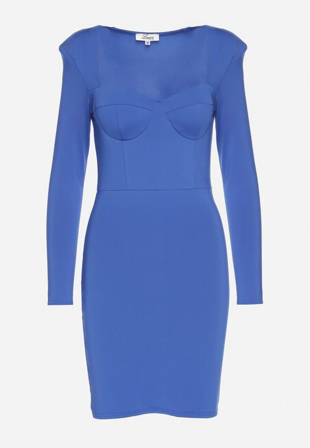 Born2be - Niebieska Dopasowana Sukienka Mini z Kwadratowym Dekoltem Iceria. Typ kołnierza: dekolt kwadratowy. Kolor: niebieski. Długość: mini