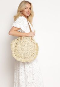 Born2be - Jasnobeżowa Letnia Torebka w Stylu Boho Okrągła z Plecionki Sonatina. Kolor: beżowy. Sezon: lato. Styl: boho #3