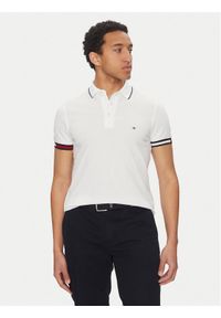 TOMMY HILFIGER - Tommy Hilfiger Polo Flag Cuff MW0MW38458 Biały Slim Fit. Typ kołnierza: polo. Kolor: biały. Materiał: bawełna