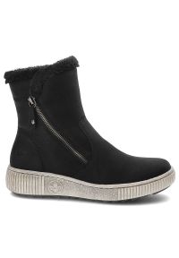 Czarne Botki Rieker Ocieplane Buty Damskie. Okazja: na spacer, na co dzień. Kolor: czarny. Materiał: syntetyk, materiał. Sezon: zima, jesień. Styl: casual, elegancki, klasyczny #4
