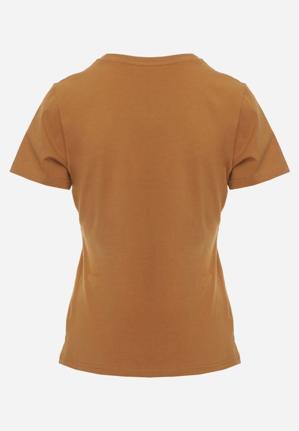 Born2be - Brązowy Bawełniany T-shirt w Klasycznym Stylu Nedila. Kolor: brązowy. Materiał: bawełna. Długość: długie. Styl: klasyczny
