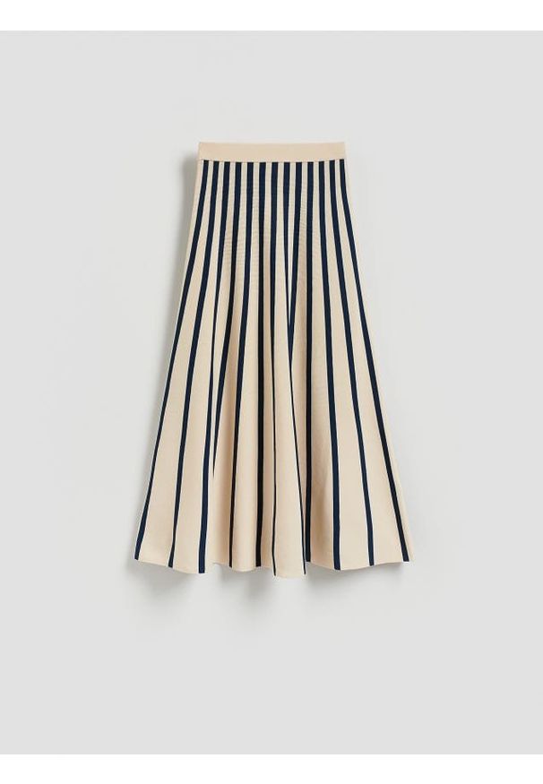 Reserved - Spódnica midi w paski - wielobarwny. Materiał: dzianina, wiskoza. Wzór: paski