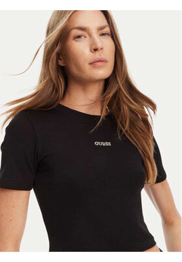 Guess T-Shirt V5YP08 K8RT2 Czarny Slim Fit. Kolor: czarny. Materiał: wiskoza