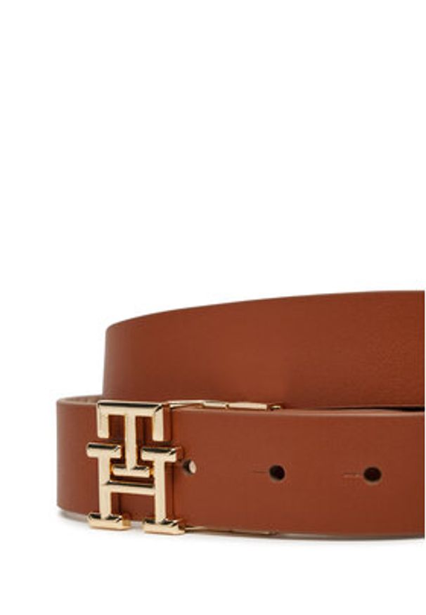 TOMMY HILFIGER - Tommy Hilfiger Pasek Damski Th Logo Rev 3.0 AW0AW17247 Brązowy. Kolor: brązowy. Materiał: skóra