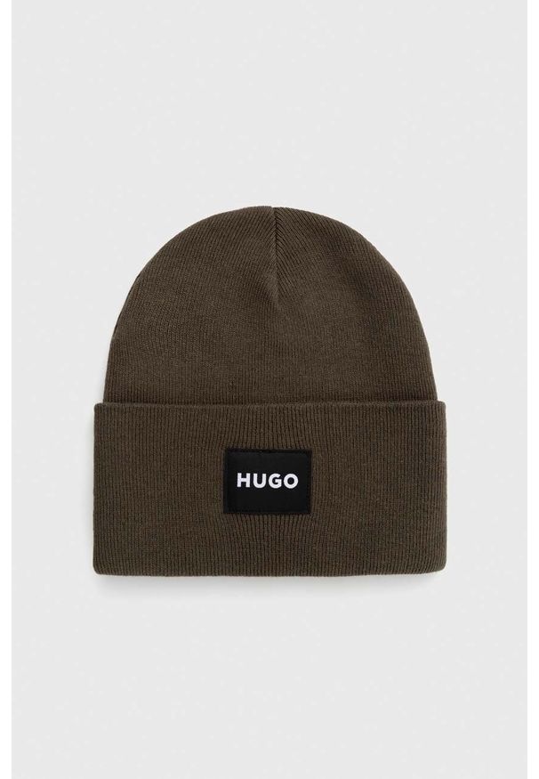 Hugo - HUGO czapka kolor zielony. Kolor: zielony. Materiał: dzianina