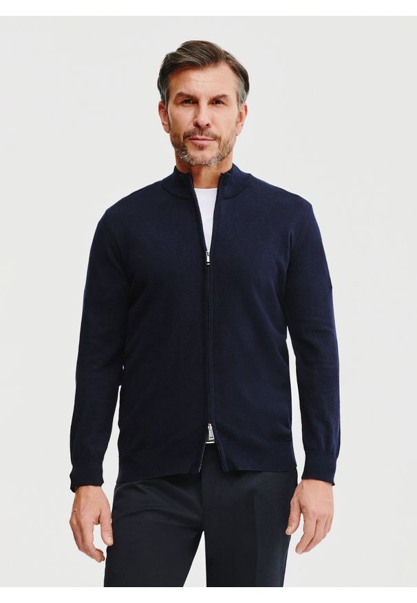 Pako Lorente - PAKO LORENTE – Sweter męski rozpinany w kolorze granatowym. Kolor: niebieski. Materiał: bawełna. Sezon: wiosna