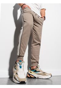 Ombre Clothing - Spodnie męskie dresowe joggery - beżowe P947 - M. Okazja: na co dzień. Kolor: beżowy. Materiał: dresówka. Styl: casual #3
