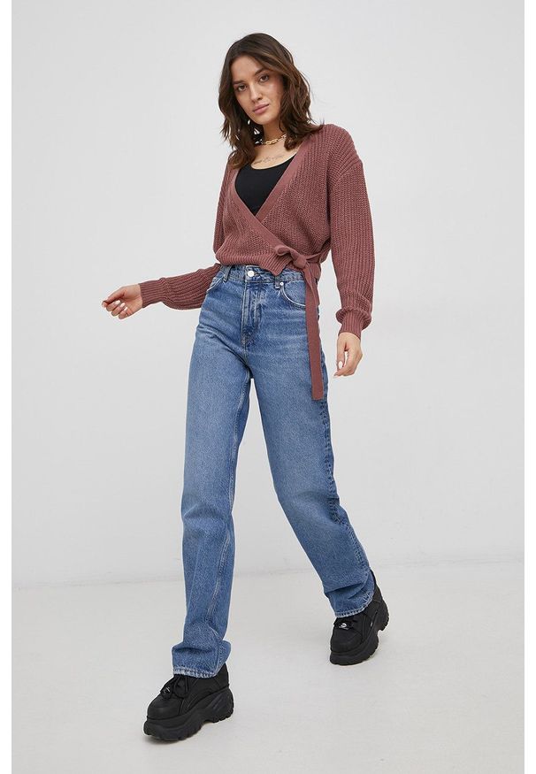 only - Only - Kardigan. Okazja: na co dzień. Kolor: różowy. Materiał: dzianina. Wzór: ze splotem. Styl: casual