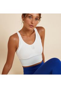 KIMJALY - Stanik Do Jogi Crop Top Biały Kimjaly. Kolor: biały. Materiał: elastan, poliamid, poliester, materiał. Rodzaj stanika: wyciągane miseczki. Sport: joga i pilates