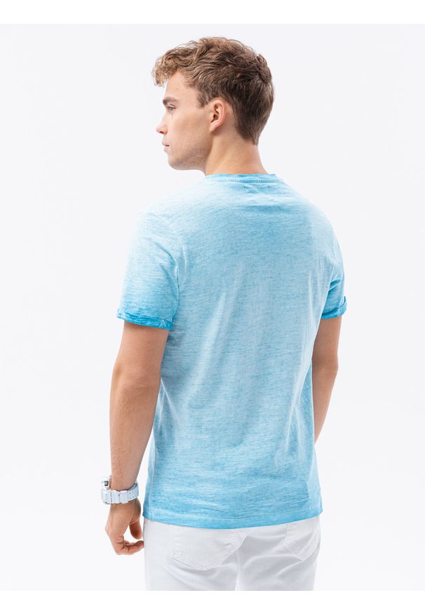 Ombre Clothing - T-shirt męski bawełniany S1388 - jasnoniebieski - XXL. Kolor: niebieski. Materiał: bawełna