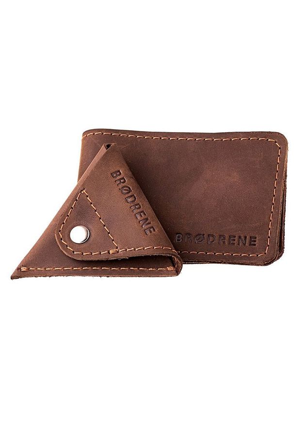 Skórzany zestaw portfel i bilonówka BRODRENE SW02 + CW01 ciemnobrązowy. Kolor: brązowy. Materiał: skóra