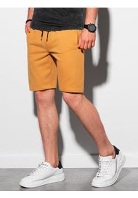 Ombre Clothing - Krótkie spodenki męskie dresowe W291 - musztardowe - XXL. Kolor: żółty. Materiał: dresówka. Długość: krótkie. Styl: klasyczny