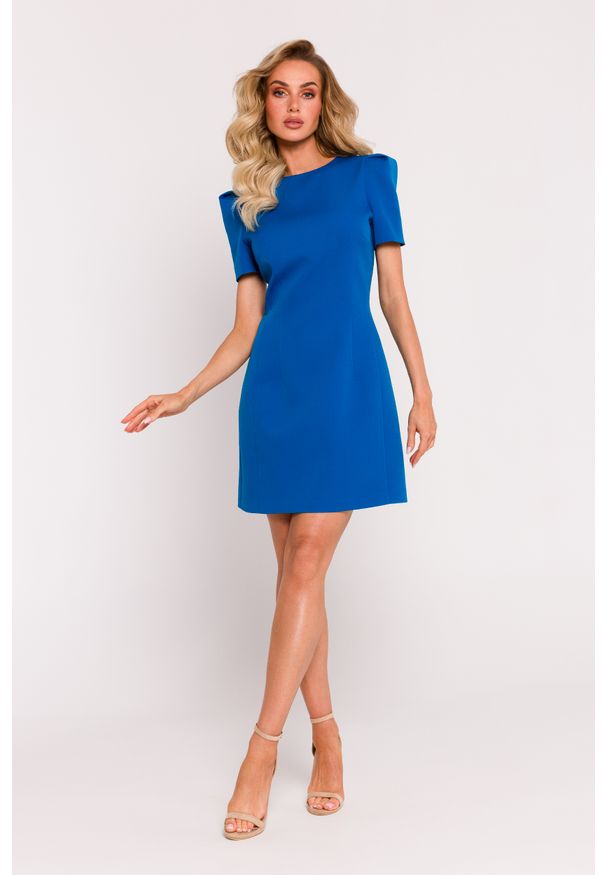 MOE - Niebieska Mini Sukienka z ozdobnymi Rękawami. Kolor: niebieski. Materiał: poliester, elastan. Długość: mini
