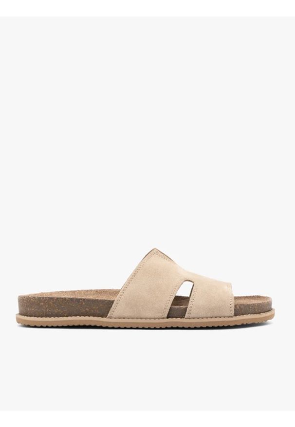 Ryłko - Beżowe klapki H. Okazja: na co dzień. Nosek buta: okrągły. Kolor: beżowy. Materiał: skóra, welur. Styl: casual, street, klasyczny, elegancki