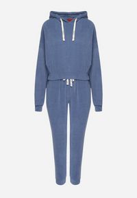 Born2be - Granatowy Komplet Dresowy z Bawełną Krótka Bluza z Kapturem i Spodnie z Gumką w Pasie Gesaria. Kolor: niebieski. Materiał: dresówka, bawełna #6