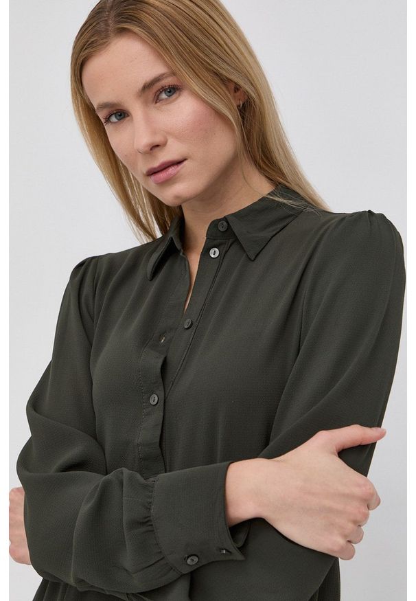 only - Only Sukienka kolor zielony mini rozkloszowana. Kolor: zielony. Materiał: tkanina. Długość rękawa: długi rękaw. Wzór: gładki. Typ sukienki: rozkloszowane. Długość: mini
