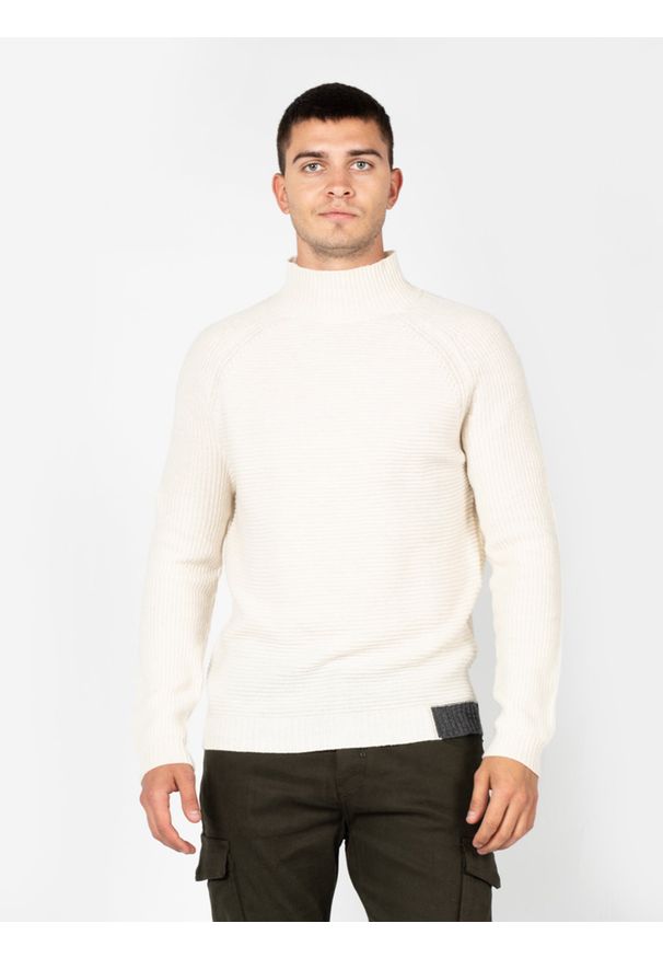 Antony Morato Sweter "Copenaghen" | MMSW01238-YA400133 | Mężczyzna | Kremowy. Okazja: na co dzień. Kolor: kremowy. Materiał: poliamid, wełna. Długość: długie. Wzór: aplikacja. Styl: casual, klasyczny