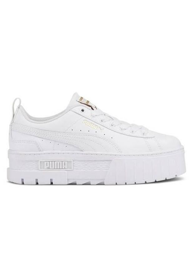 Buty do chodzenia damskie Puma Mayze Lth JR. Zapięcie: sznurówki. Kolor: biały. Materiał: tkanina, materiał, skóra, syntetyk. Szerokość cholewki: normalna. Sport: turystyka piesza