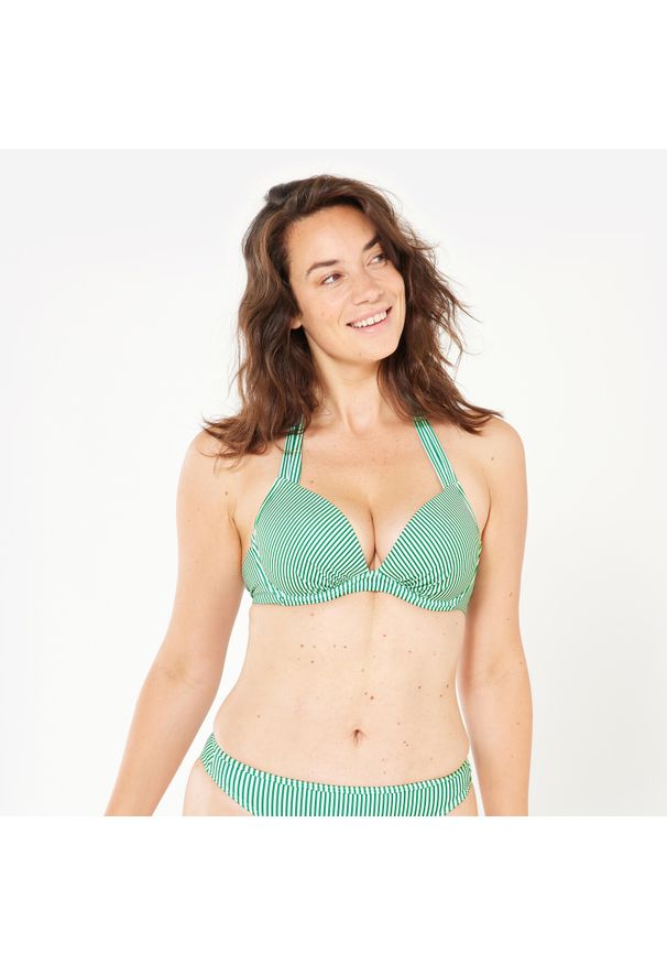 OLAIAN - Góra kostiumu kąpielowego surfingowego damska Olaian Elena. Kolor: zielony. Materiał: poliester, materiał, elastan, tkanina