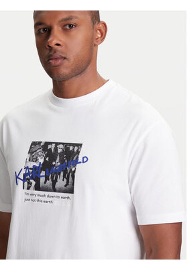 Karl Lagerfeld - KARL LAGERFELD T-Shirt 755143 553225 Biały Regular Fit. Typ kołnierza: dekolt w karo. Kolor: biały. Materiał: bawełna