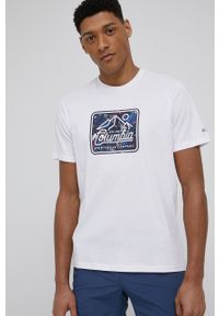 columbia - Columbia t-shirt bawełniany kolor biały z nadrukiem. Kolor: biały. Materiał: bawełna. Wzór: nadruk