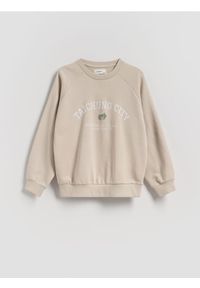Reserved - Bluza z nadrukiem - beżowy. Kolor: beżowy. Materiał: dzianina, bawełna. Wzór: nadruk