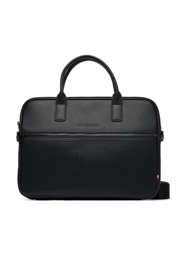 TOMMY HILFIGER - Tommy Hilfiger Torba na laptopa Th Woven Computer Bag AM0AM14094 Czarny. Kolor: czarny. Materiał: skóra