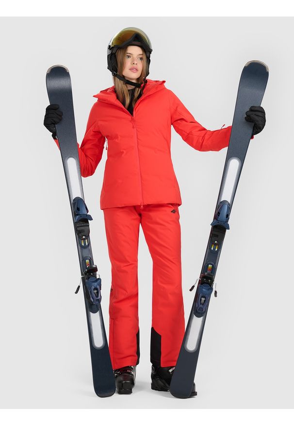 4f - 4F Spodnie narciarskie membrana 5000 damskie - czerwone S. Stan: podwyższony. Kolor: czerwony. Materiał: poliester, materiał. Wzór: gładki. Sezon: zima. Sport: narciarstwo