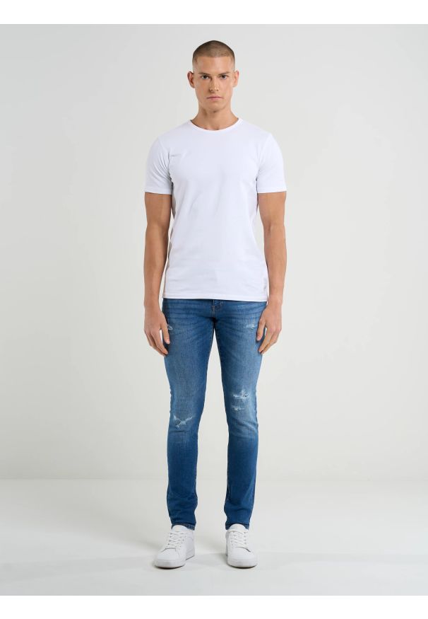 Big-Star - Jeansy męskie skinny z przetarciami niebieskie Deric 368. Stan: obniżony. Kolor: niebieski. Styl: elegancki