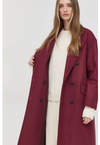 TwinSet - Twinset płaszcz wełniany kolor bordowy przejściowy dwurzędowy. Kolor: czerwony. Materiał: wełna. Styl: klasyczny #4