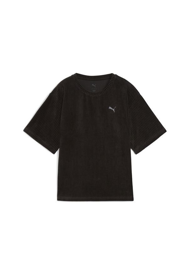 Puma - Damska koszulka Essentials Elevated Velour Rib o luźnym kroju PUMA Black. Kolor: czarny. Sport: fitness