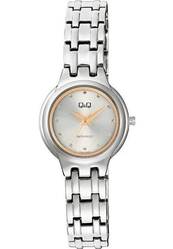 Zegarek damski QQ F20A-002P CYRKONIE srebrny. Kolor: srebrny