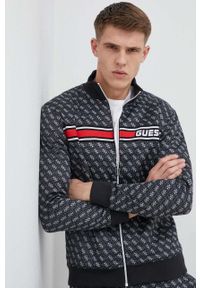 Guess bluza męska kolor czarny wzorzysta. Kolor: czarny. Materiał: dzianina. Wzór: aplikacja