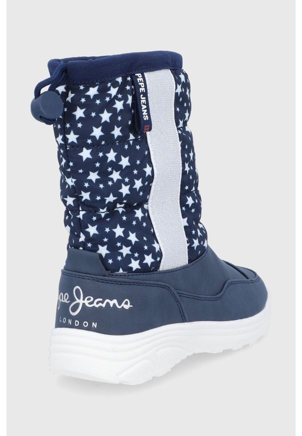 Pepe Jeans Śniegowce dziecięce kolor granatowy. Nosek buta: okrągły. Kolor: niebieski. Materiał: guma