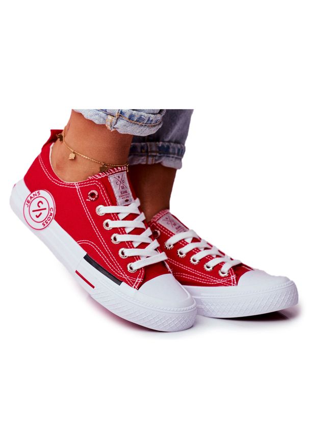 Trampki Damskie Cross Jeans Czerwone FF2R4074C. Zapięcie: sznurówki. Kolor: czerwony. Materiał: materiał. Szerokość cholewki: normalna. Styl: klasyczny