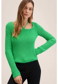 mango - Mango sweter Sierra damski kolor zielony lekki. Okazja: na co dzień. Kolor: zielony. Materiał: włókno. Długość rękawa: długi rękaw. Długość: długie. Styl: casual