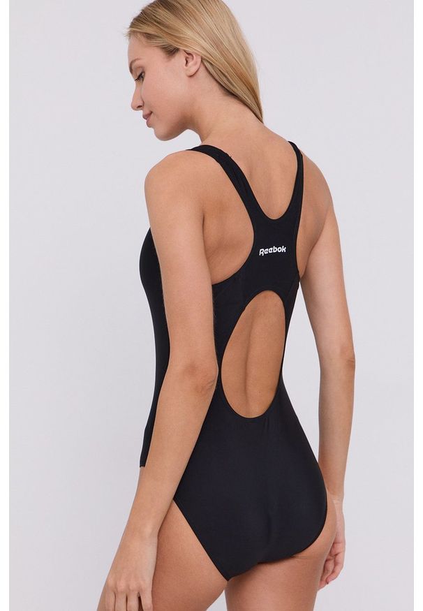 Reebok Strój kąpielowy kolor czarny miękka miseczka. Kolor: czarny. Wzór: nadruk