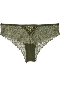 bonprix - Figi brazylijskie. Kolor: zielony. Materiał: materiał, koronka. Wzór: koronka