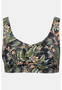 ULLA POPKEN - Top bikini, miękkie miseczki, nadruk tropikalny. Kolekcja: plus size. Kolor: czarny. Materiał: poliamid, poliester, elastan. Wzór: nadruk