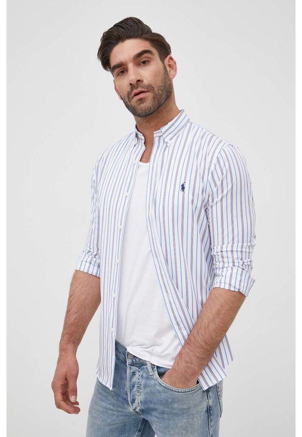 Polo Ralph Lauren koszula męska slim z kołnierzykiem button-down. Typ kołnierza: button down, polo. Materiał: tkanina. Długość rękawa: długi rękaw. Długość: długie