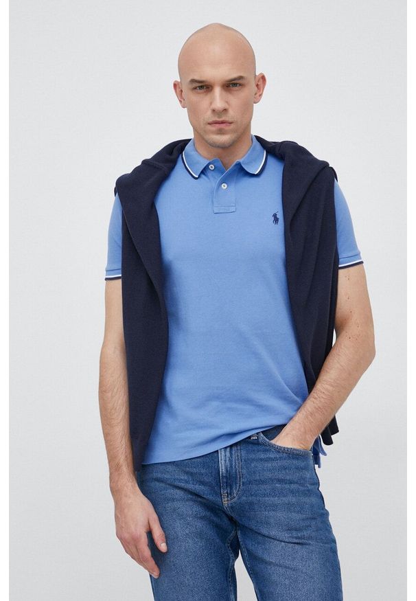 Polo Ralph Lauren polo bawełniane kolor niebieski gładki. Typ kołnierza: polo. Kolor: niebieski. Materiał: bawełna. Długość: krótkie. Wzór: gładki
