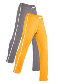 Spodnie dresowe (2 pary), długie, Level 1 bonprix żółty szafranowy + antracytowy melanż. Kolor: żółty. Materiał: dresówka. Długość: długie. Wzór: melanż. Styl: sportowy #1